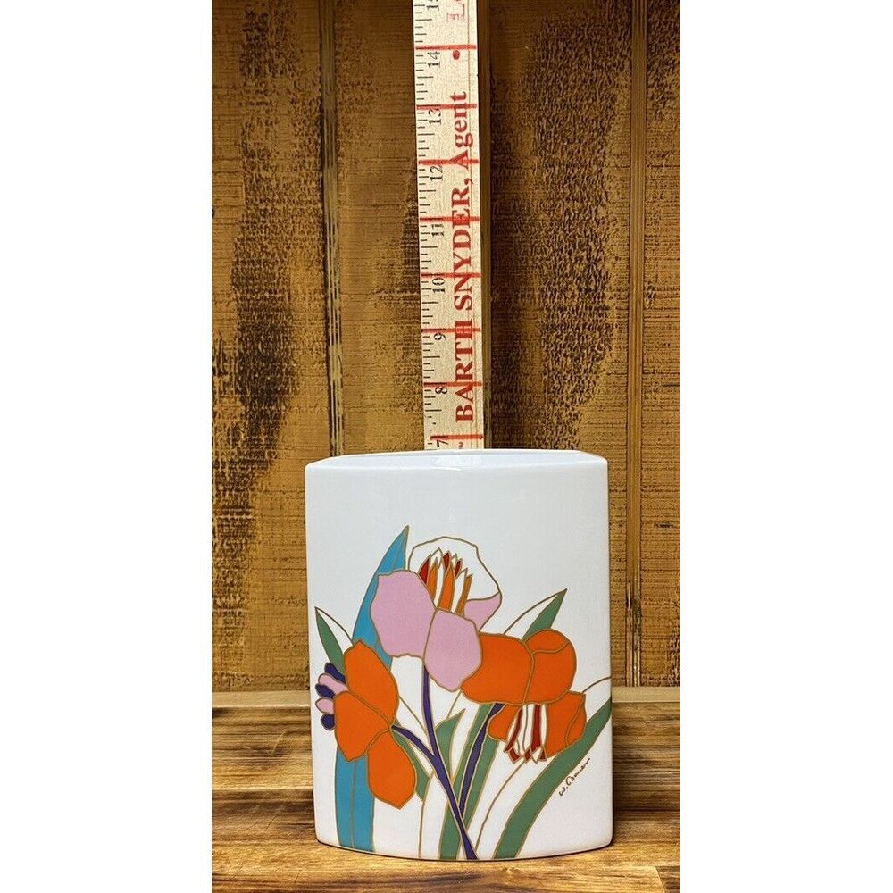 Rosenthal Studio Line Signed Wolf‎ Bauer Collection Vintage Floral Vase 7"x 5" - Picture 10 of 11